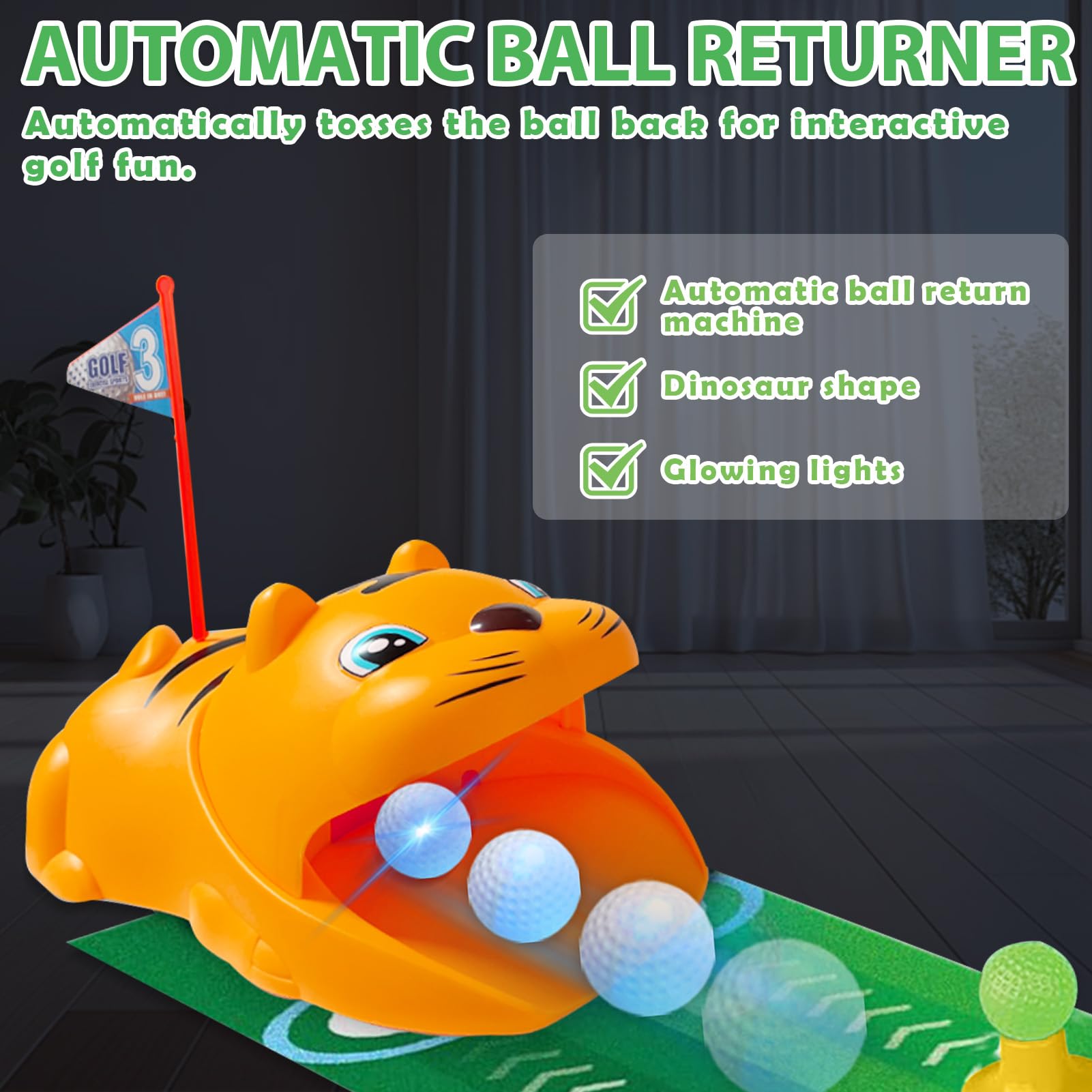 Mini Golf Set 18 pièces pour Enfants - Tapis de Putting avec Balles et Club - Cadeau pour Filles et Garçons (Jaune)