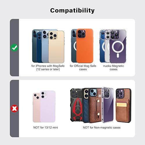 Miniatura 7 de nuoku Cartera magnética para teléfono compatible con cartera Magsafe, tarjetero magnético para iPhone 15141312, no compatible con 1312 mini