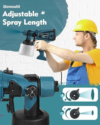 Miniatura 6 de Pistola pulverizadora de pintura eléctrica de 47.3 fl oz de alta potencia, 3 patrones de pulverización, 5 boquillas, rociador de pintura HVLP de