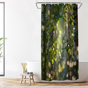 Shrahala Sunlight Forest Decorative Shower Curtain, Birch Forest With Dappled Light Bathroom D cor Polyester Fiber Waterproof With Plastic Rings for Shower Stall Bathtubs 72 x 36 in
