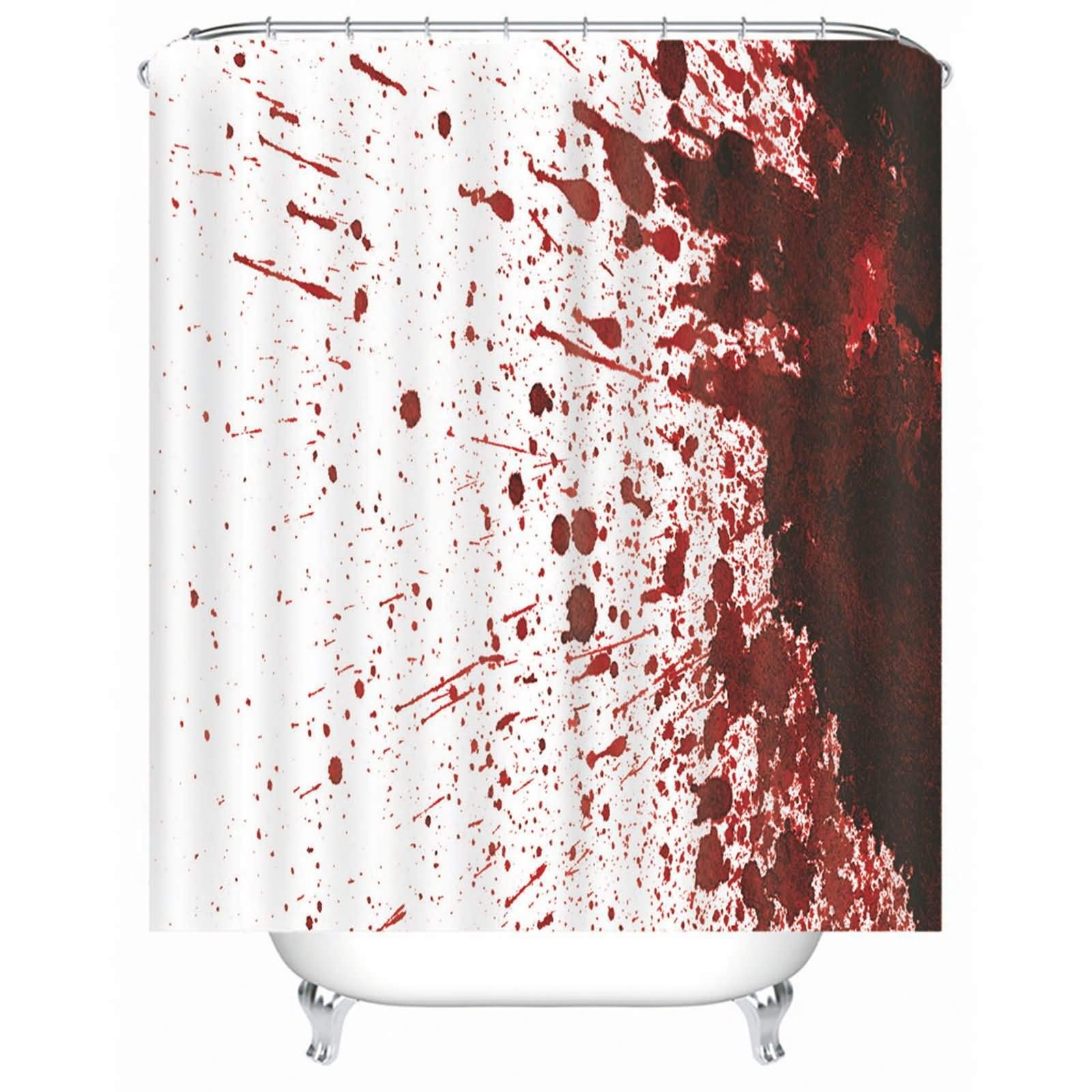 AMDXD Duschvorhang 180x200cm, Bespritzt Blut Badewanne Vorhang aus Polyester mit 12 Duschvorhangringen, für Badezimmer Badewanne, Schnelltrocknend, Anti-Schimmel, Waschbar, Weiß Rot 71X79″