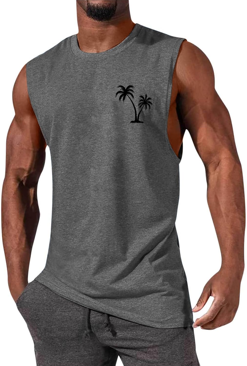 Mens Tank Tops Casual Summer Beach Vacation Hawaiian Graphic Muscle Gym Palm Tree Sleeveless Tee Shirts