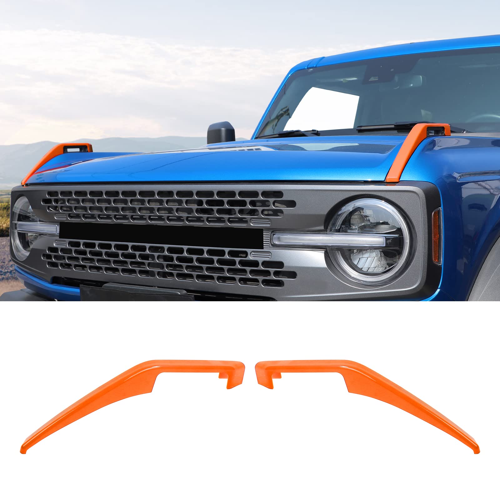 Engine Hood Hinge Cover Compatible with 2021-2024 Ford Bronco,Trail Sights Trim 2Pcs Kit Exterior Decorative Accessories(Orange)