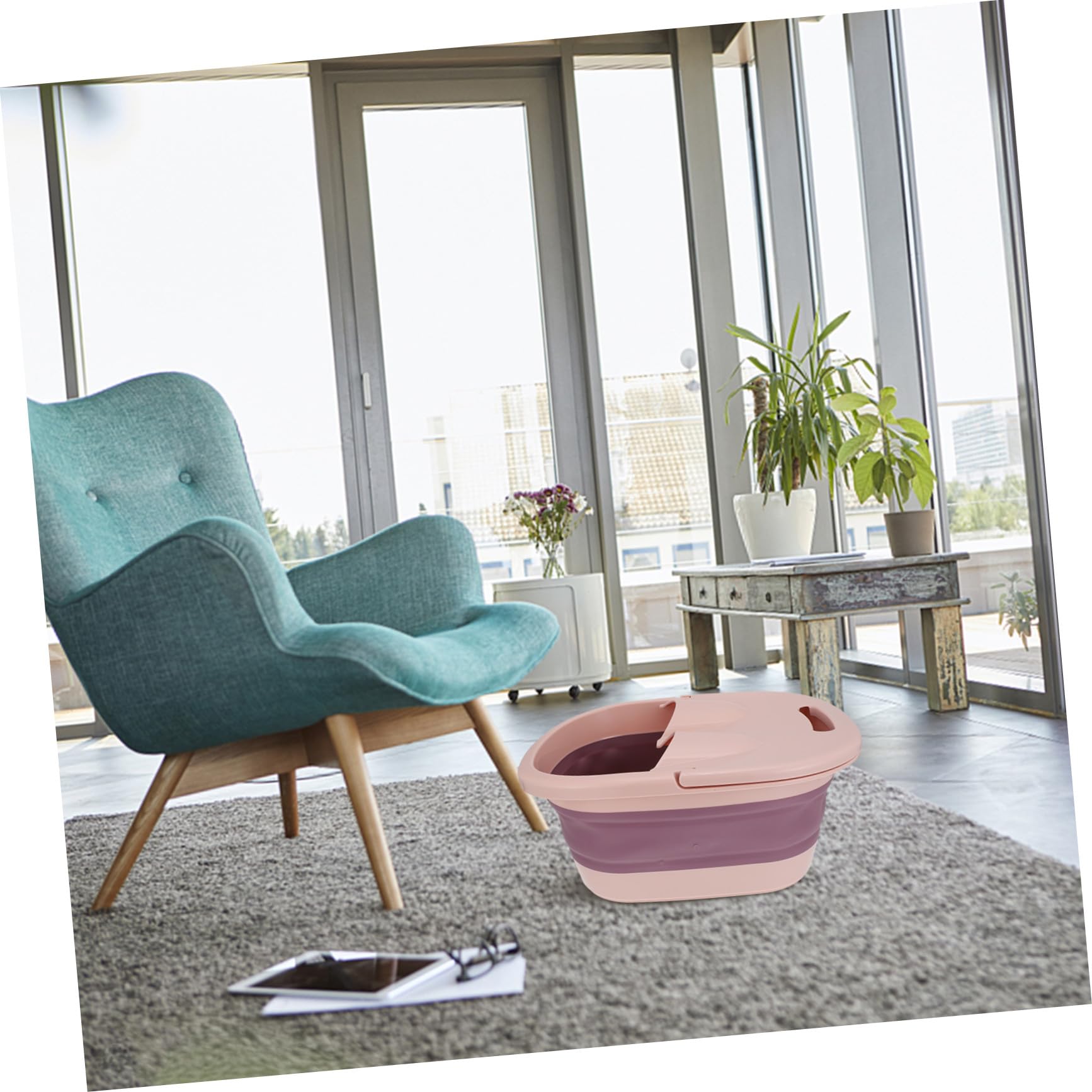 Lavabo para Pies Plegable para Hogar y Viaje, Cubeta Rosa