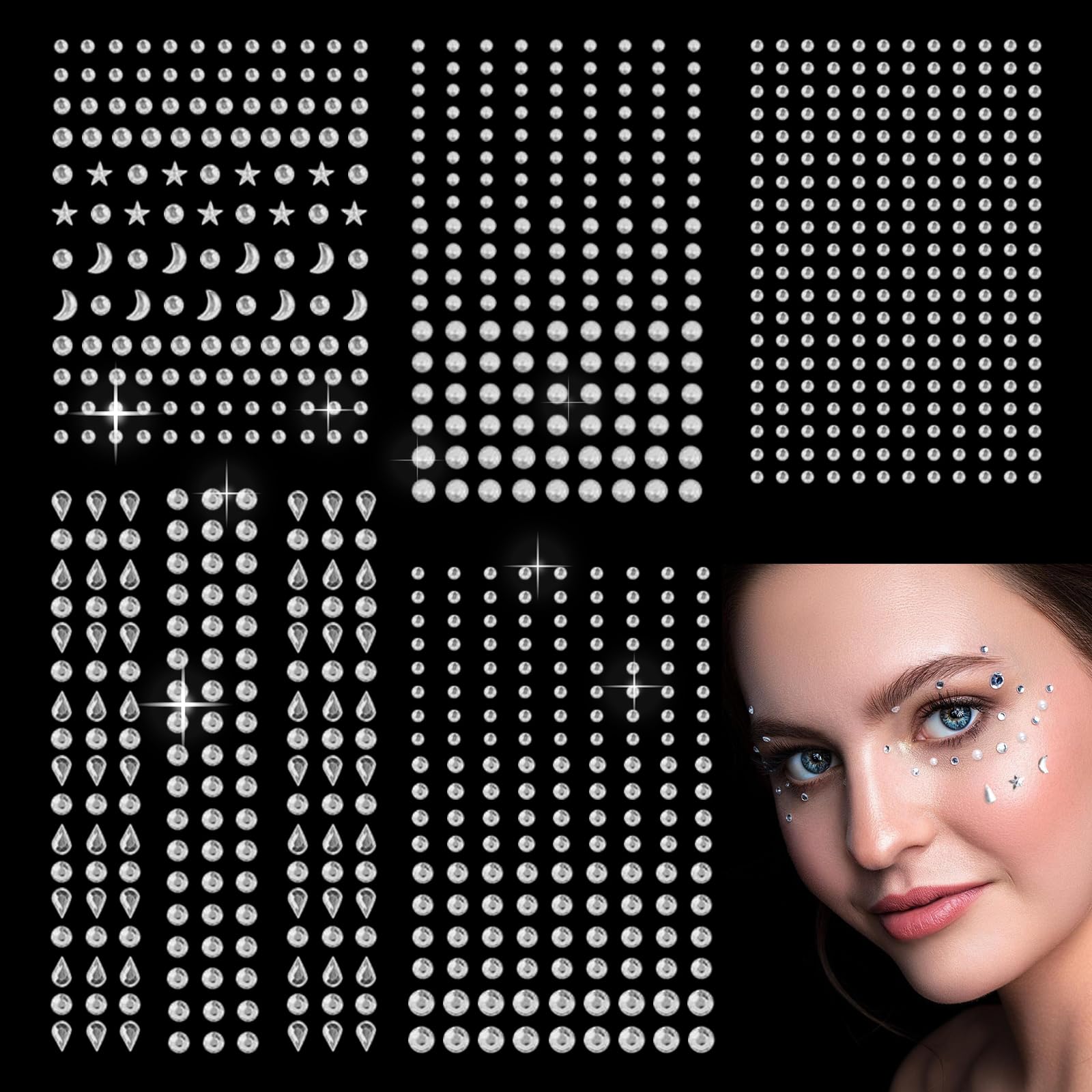 Sularpek 850 Pièces Strass Autocollant Visage Strass Visage Carnaval Maquillage Festival Paillettes Yeux Corps Ongle Nail Art