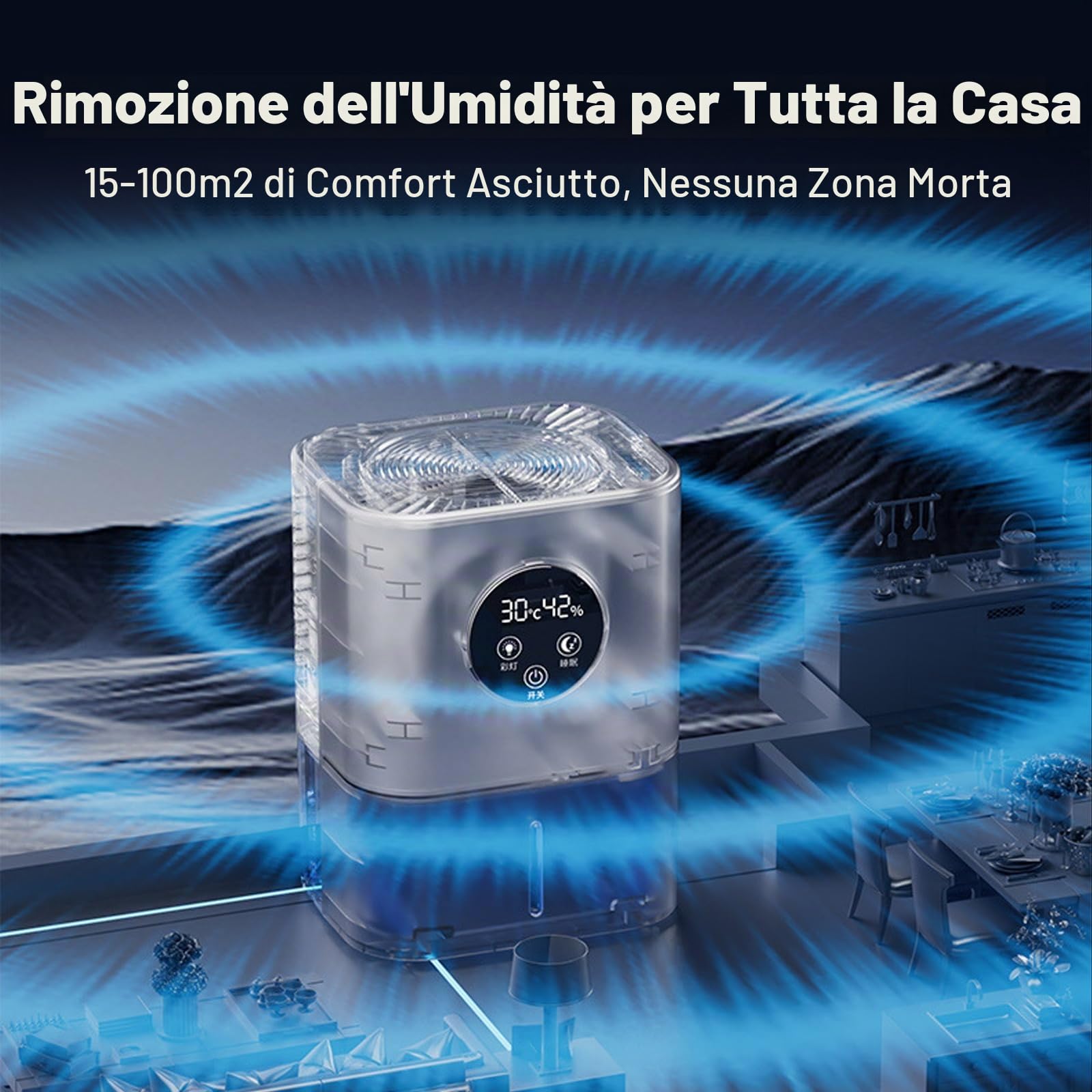 Deumidificatore, Deumidificatore Casa Silenzioso | Display LED Dell'umidimetro, Adatto per Spazi di Circa 5-30 m³Come Camere da Letto, Bagni e Ambienti Domestici