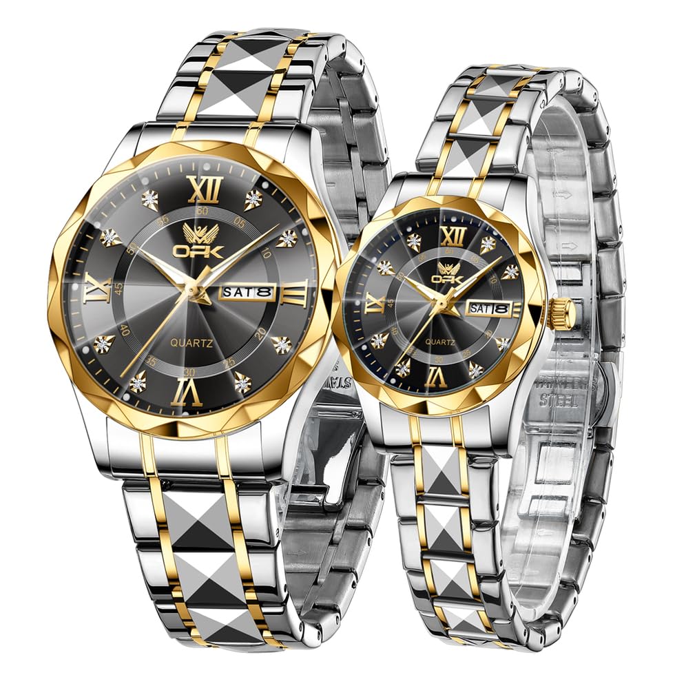 Couple Watch Set - His & Her Matching Watches with Luxury Diamond Stainless Steel Waterproof & Luminous Quartz WristWatches Romantic Gift-image-23