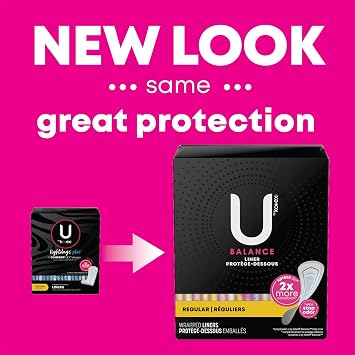 U by Kotex Balance (Previously Lightdays Plus) Wrapped Panty Liners, Regular Length, Unscented, 40 Count - 6 Pack (Includes 240 Liners Total)