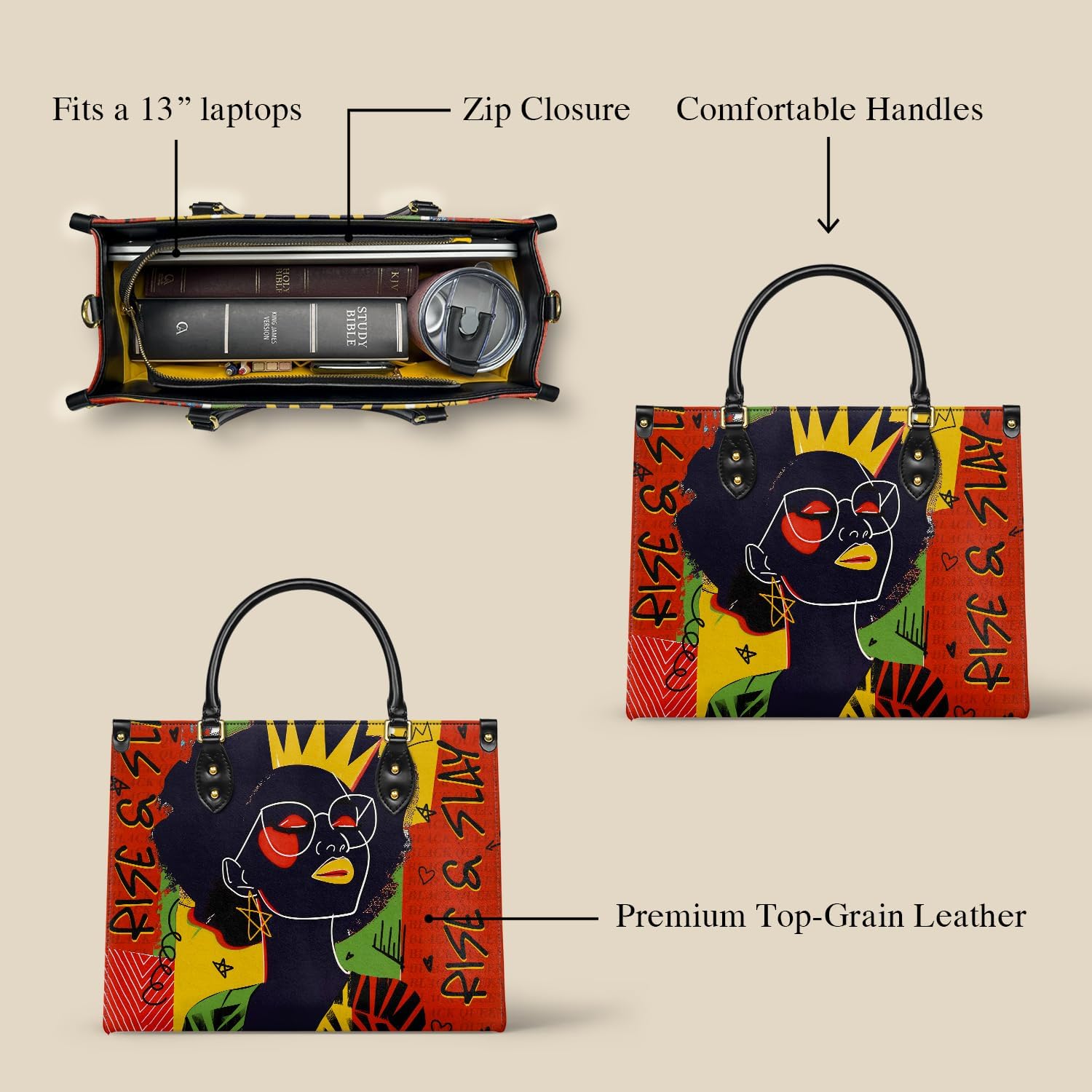 Afroyla African Black Women's Leather Bag, Premium Top-Grain Leather, Valentine's Day Gifts for Her, Wife, or Mother - Image 8