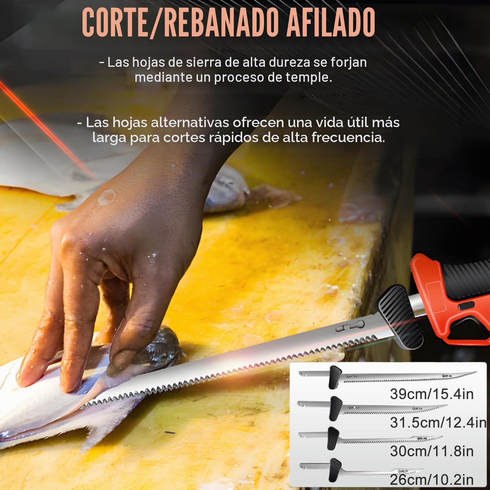 Cuchillo Eléctrico Inalámbrico Profesional para Filetear Pescado Y Carne, Recargable, Ideal para Acampadas Y Pesca. Incluye 4 Cuchillas, 2 Baterías De 2000 Mah Y Un Seguro De Bloqueo.