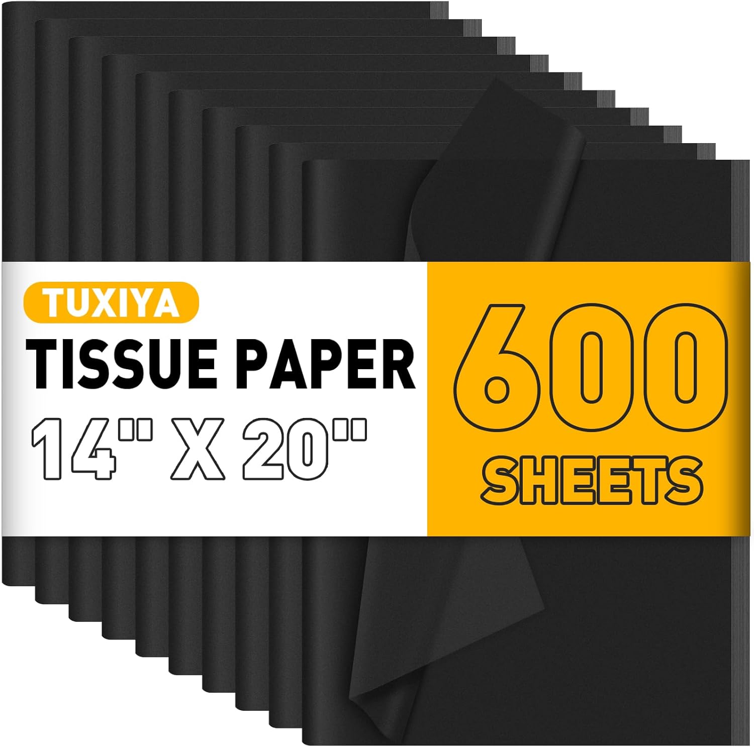 TUXIYA 600 Sheets Black Tissue Paper for Gift Bags,14 X 20Inch Black Wrapping Paper Bulk for Gift Packaging Filler Art Crafts DIY Birthday Wedding Halloween Christmas