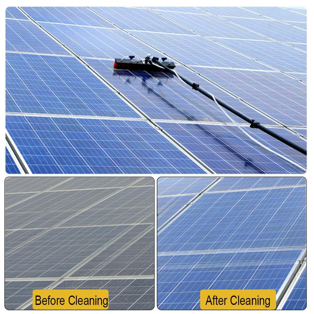 Cepillo telescópico de limpieza de paneles solares con conexión de agua, extensión multiángulo de alto alcance para una limpieza eficiente solar, techo y ventanas, herramienta esencial de