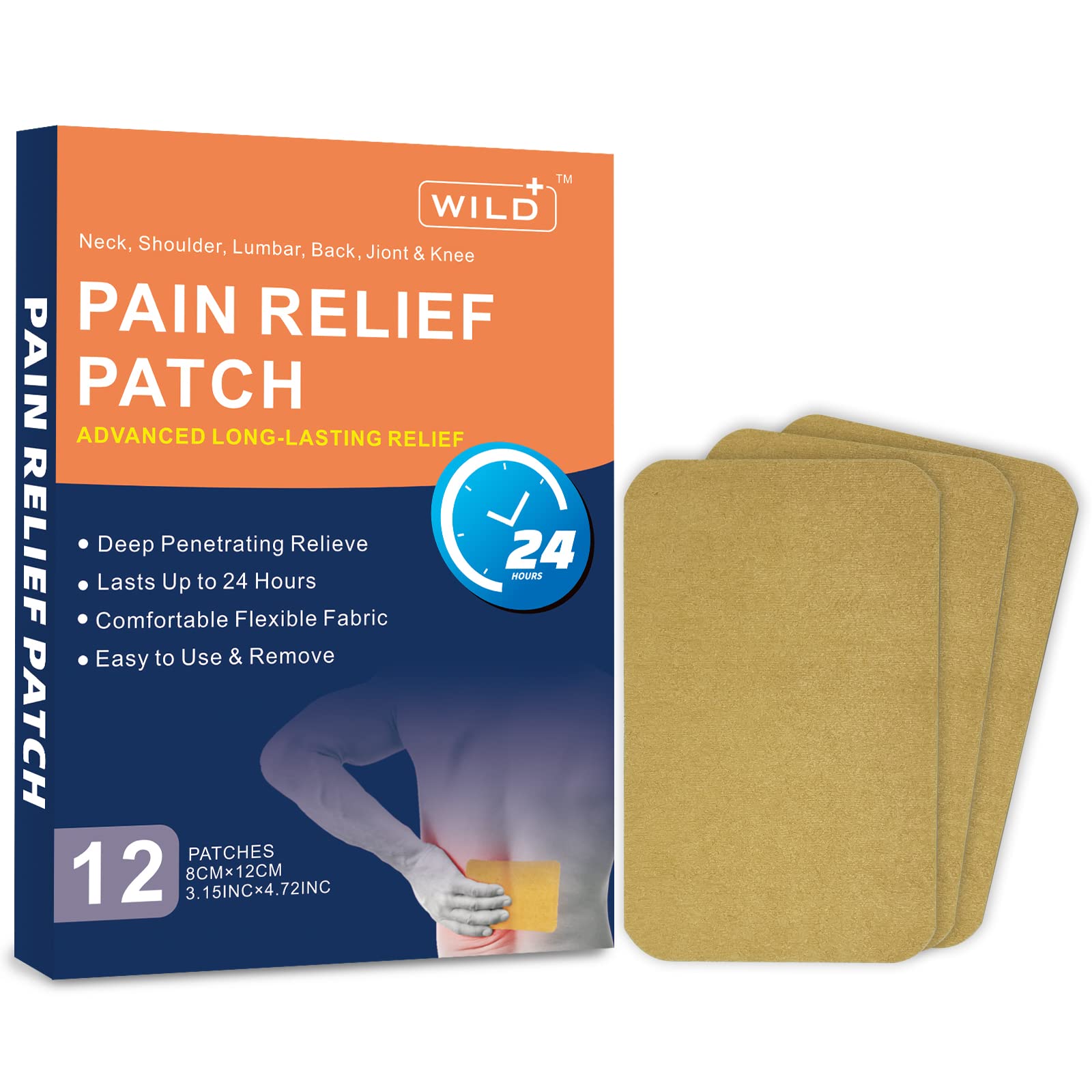WILD+ Pain Relief Patch, 12PCS Joint Heat Patches Max Strength Promote Blood Circulation, Back Pain Relief Plaster Pain Relieving for Neck/Shoulder/Knee/Muscles Pain