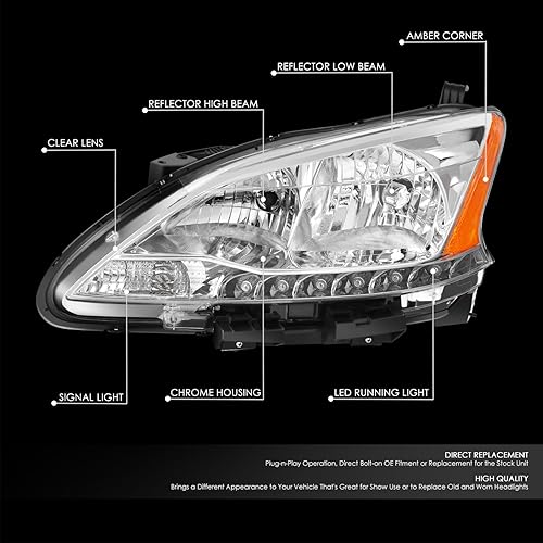 Miniatura 2 de DNA MOTORING Faro LED DRL estilo OE izquierdo compatible con Nissan Sentra 2013-2015, OEM-HL-0216-L
