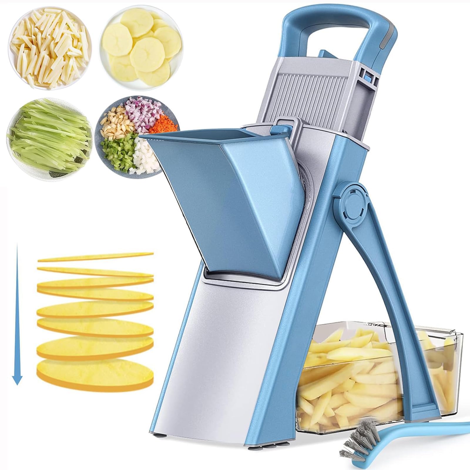 Angju Vegetable Chopper, Safe Mandoline Slicer With Adjustable Thickness,Onion Chopper, Multifunctional Vegetable Cutter Slicer Dicer For Potato Tomato,Faster Kitchen Salad Chopper With Container