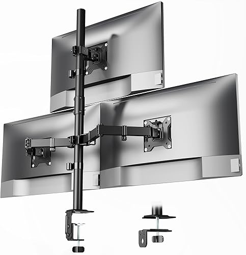 monTEK Soporte para monitor triple, soporte de escritorio totalmente ajustable para 3 pantallas de hasta 17"-32" y capacidad de 22 libras en cada