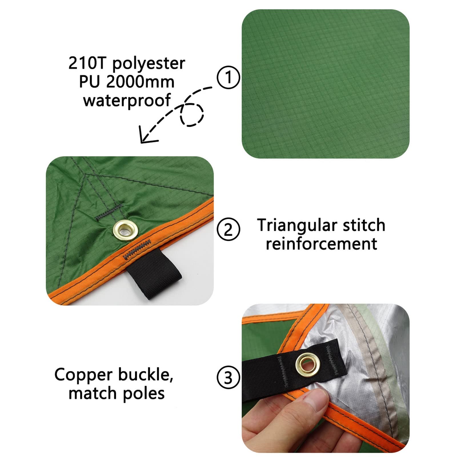 Telo da Campeggio, Telo Impermeabile per Esterni 3x3 3x4 3x5 Tenda da Sole da Campeggio con Rivestimento in Argento 300x300 Doppio Tetto Portatile Leggero per Tenda, Green, 3x4m