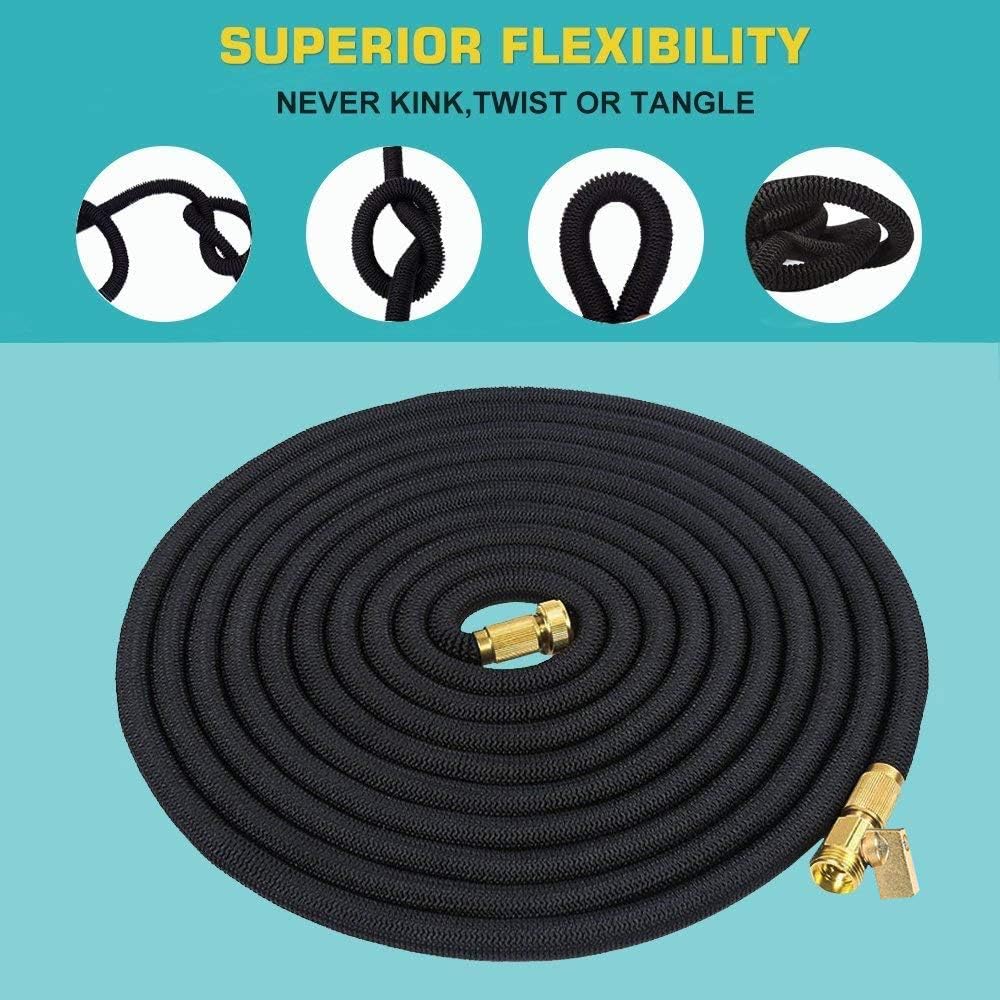 Hermard Expandable Garden Hose 50ft, Flexible Water Hose with Solid Brass Connector, Super Durable Fabric Car Wash Hose, Leakproof Lightweight Expanding Pipe for Watering and Washing…