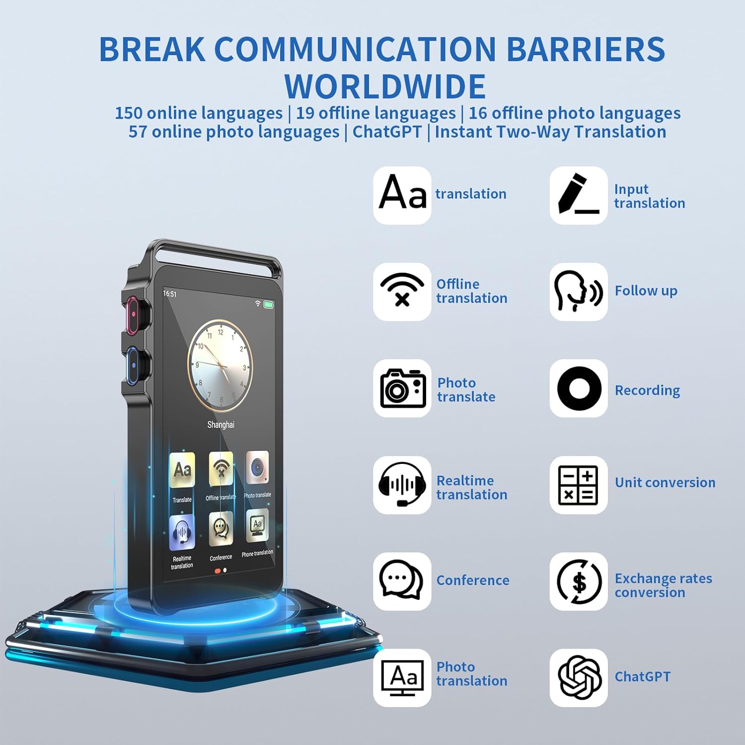 AI Translator Device 2025, Instant Two-Way Voice Translation in 150+ Online Languages, Offline Voice & Photo Translation, Portable Pocket Translator for Travel Business Learning