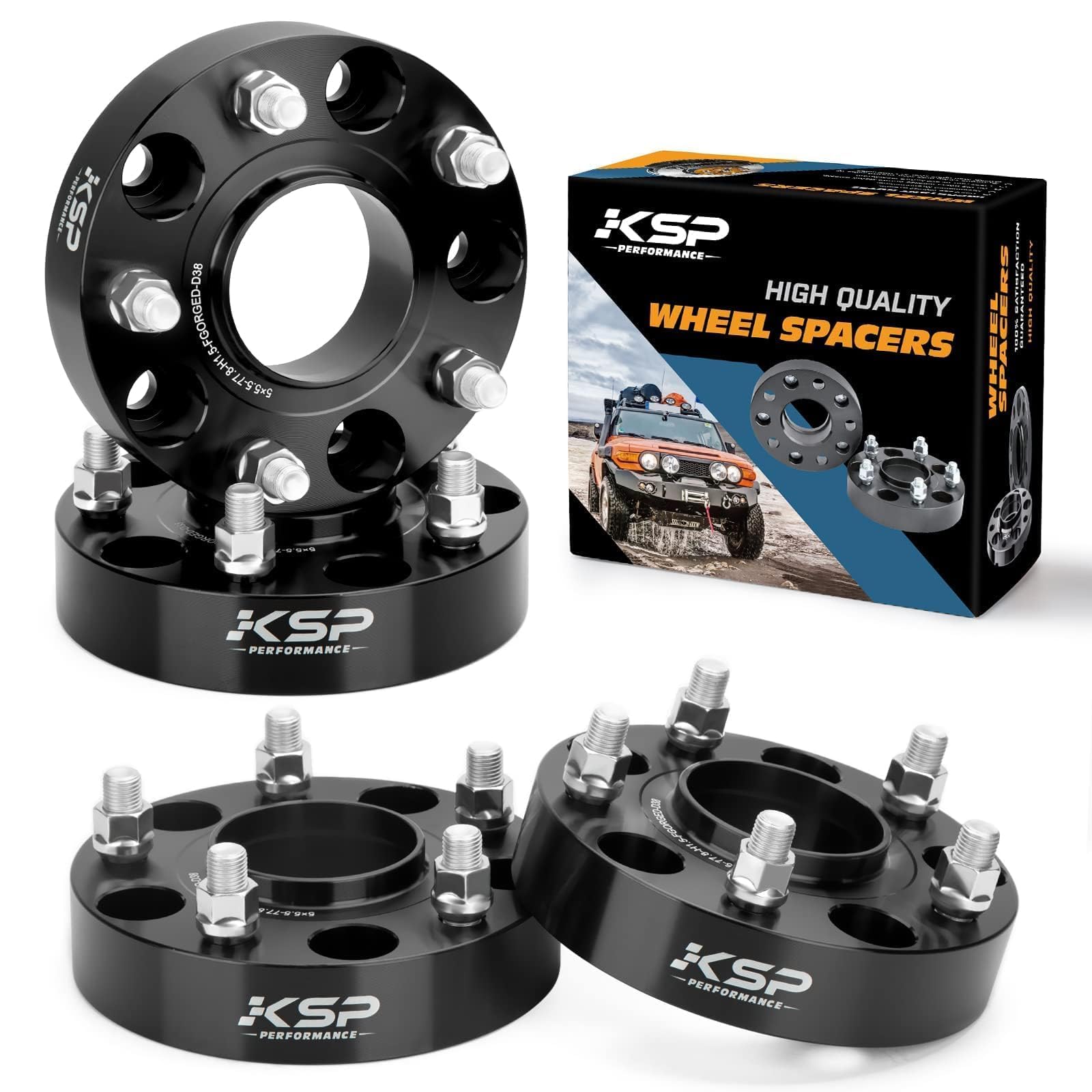 Photo 1 of KSP 5X5.5 Wheel Spacers for Ram 1500, 1.5(38mm) 5x139.7mm to 5x139.7mm Hub Centric & 5 Lug Forged Wheel Spacers, Hub Bore 77.8mm Thread Pitch M14X1.5 for 2012-18 Dodge Ram 1500, Package of 4Pcs Black