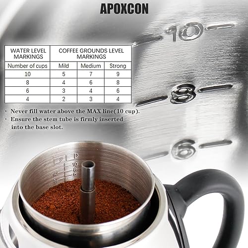 Miniatura 9 de Cafetera eléctrica de acero inoxidable con perilla de progreso de preparación transparente y boquilla antigoteo, mantiene el calor automático e