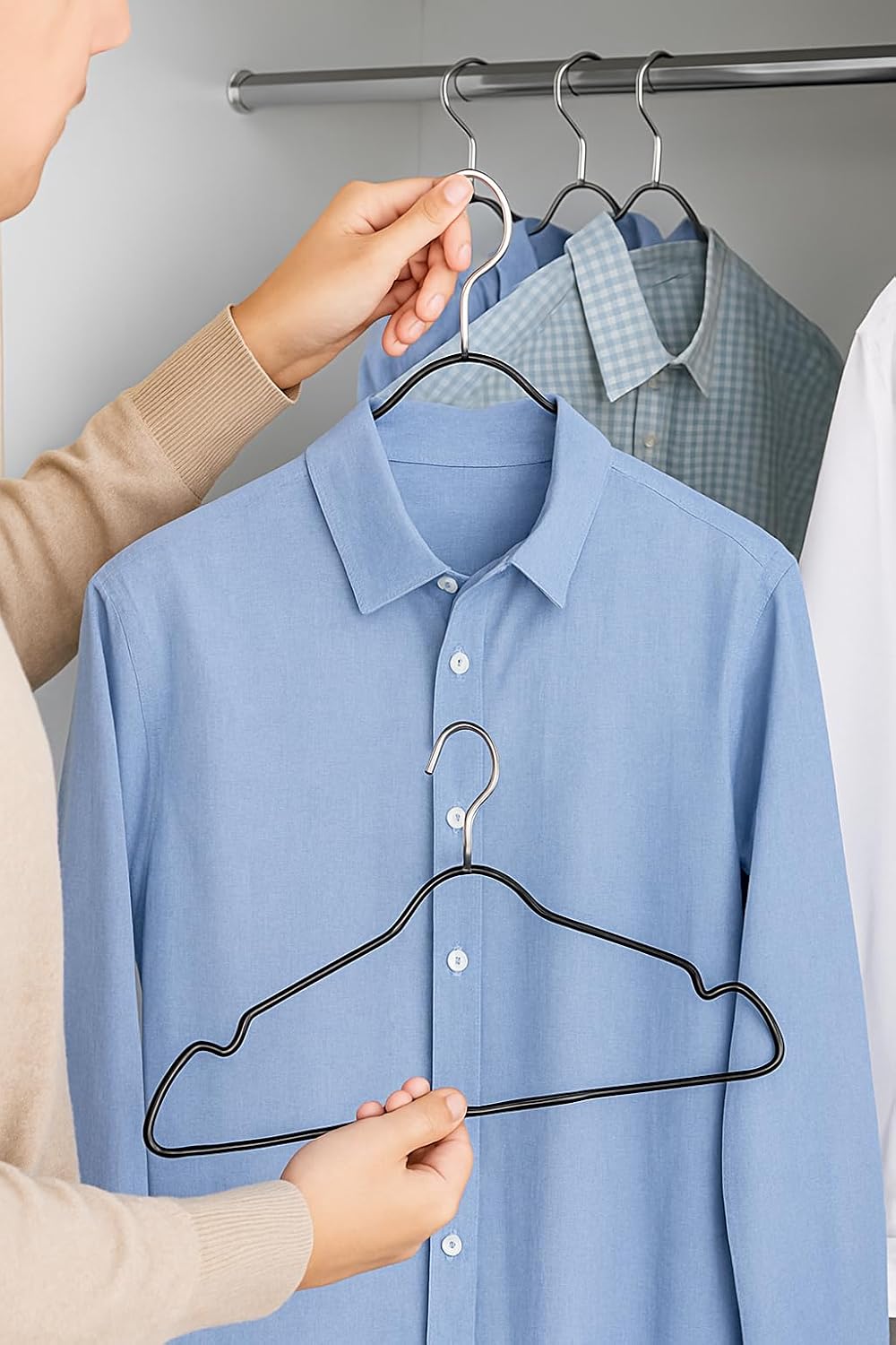 Pack of 48 Heavy Duty Metal Hangers with Shoulder Notch - Stainless Steel Wire Clothes Hangers, Ultra-Thin, Non-Slip, Space-Saving Design for Coats, Shirts, Dresses - Perfect for Closets and Wardrobes