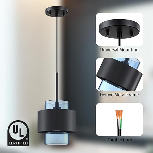 Miniatura 4 de 1 lámpara colgante de isla de cocina para interiores, lámpara colgante de tambor de 5.5 pulgadas, pantalla de vidrio, lámparas de techo modernas de