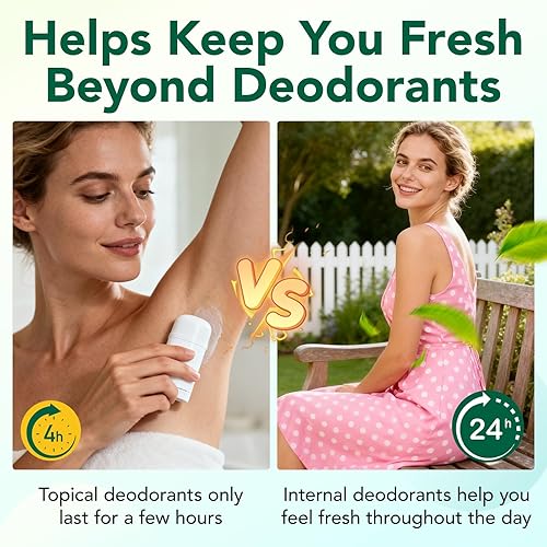 Miniatura 6 de Suplemento desodorizante corporal 120 cápsulas veganas Reduce el olor en axilas, áreas íntimas y orales Desodorante interno natural cápsulas