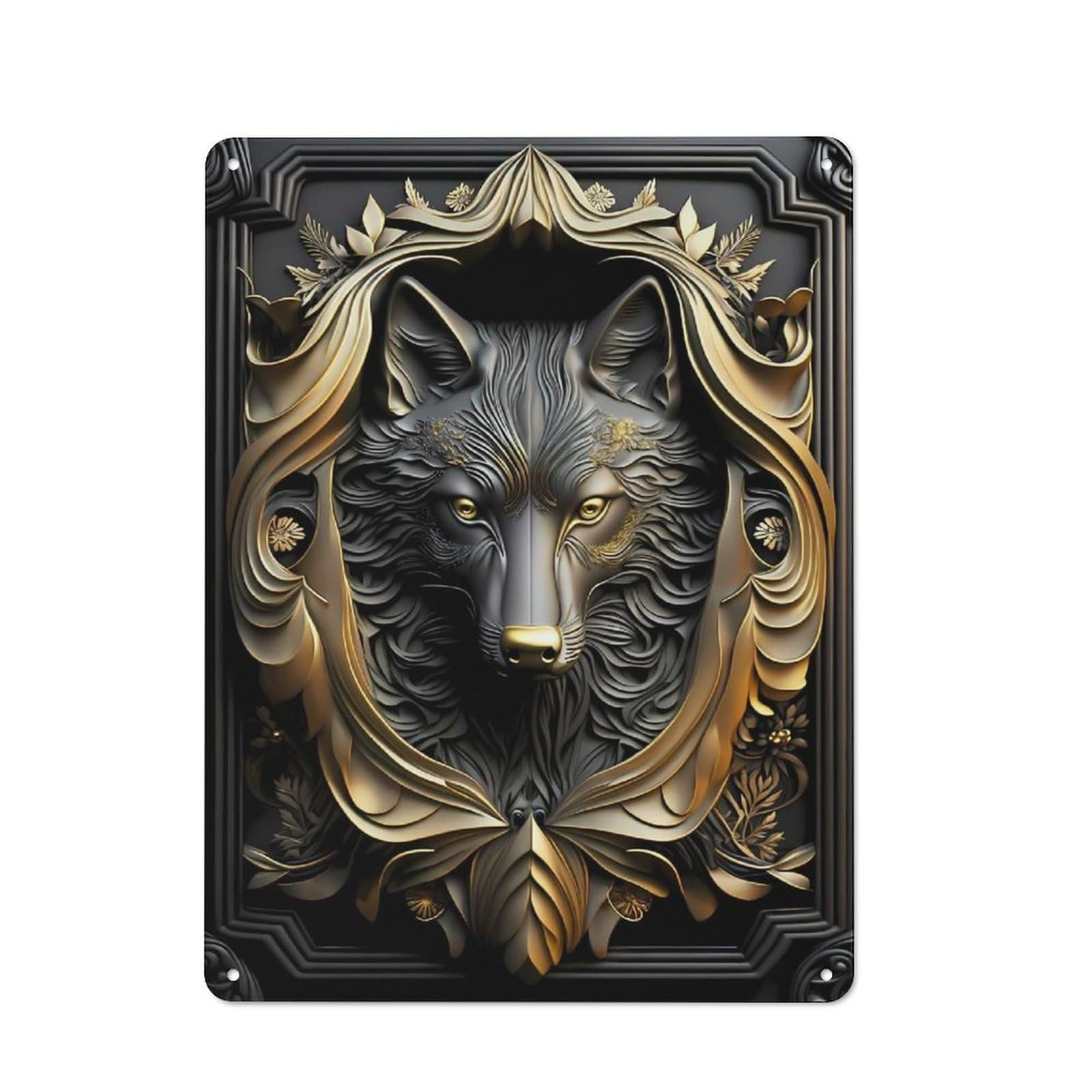 Junmoney Style-12 Powerful Golden King Wolf Retro-Style Tin Sign 40X30cm For Living Room Or Hallway, For Home Wall Decor Collectors Refreshing A Room In Autumn