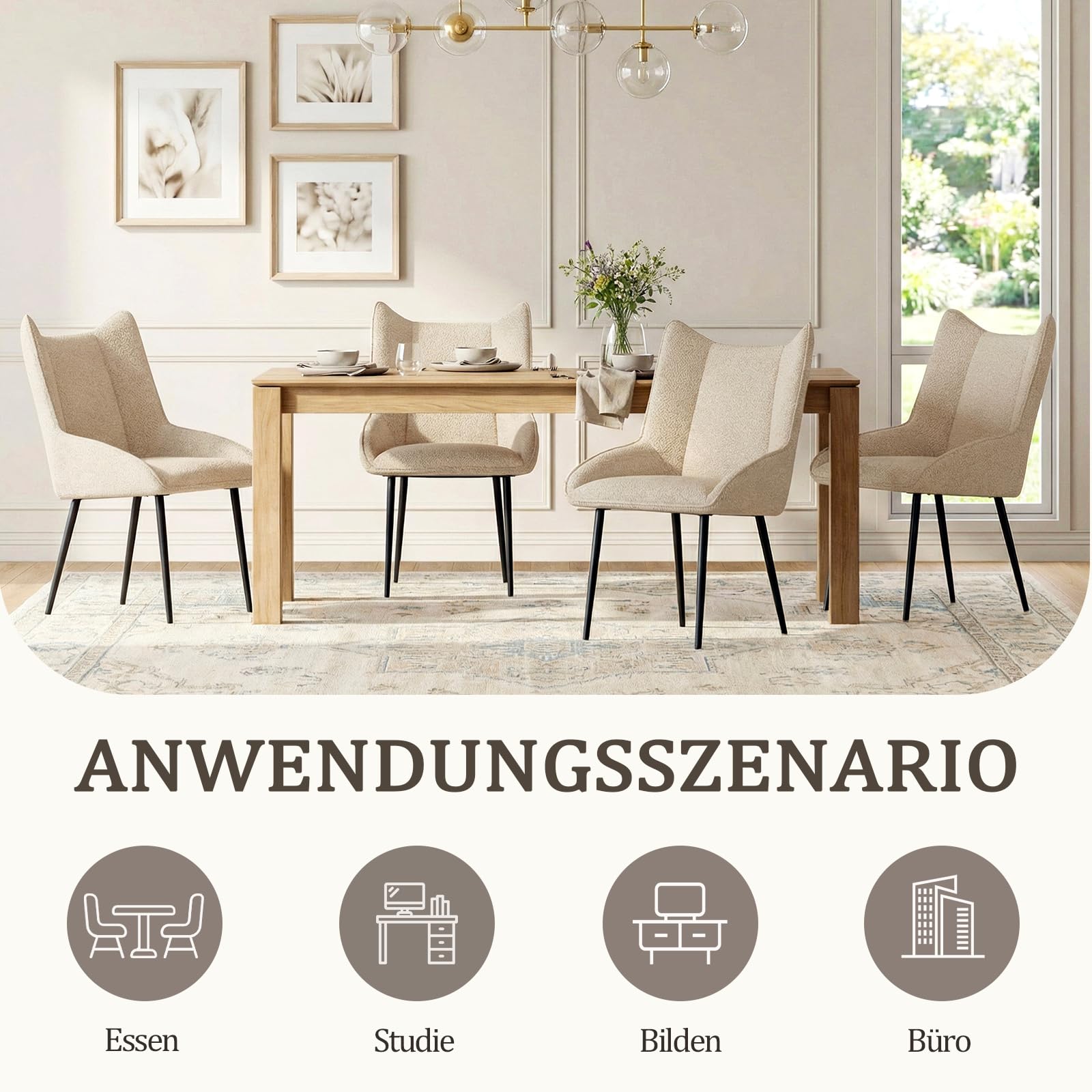 Esszimmerstühle 1er Set, moderner Küchenstuhl Creme ohne Armlehnen, Stühle Esszimmer aus Samt, verstellbare Füße, für Esszimmer, Wohnzimmer, Küche & Schlafzimmer