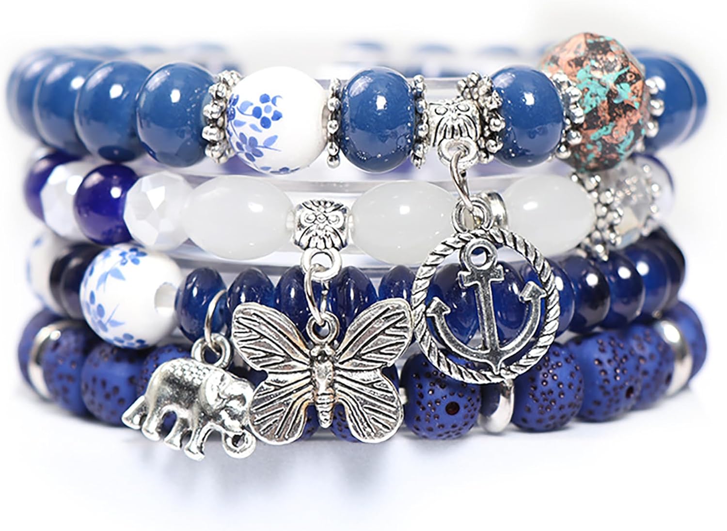 4 PCS Bohemian Stretch Anchor Bracelets Elephant Butterfly Retro Bracelets Suitable for Women Gifts