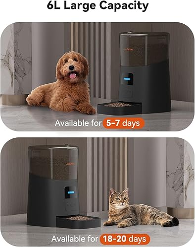 Miniatura 10 de WOPET Alimentador automático para gatos de 6 L alimentador inteligente para mascotas habilitado por Wi-Fi para gatos y perros dispensador automático
