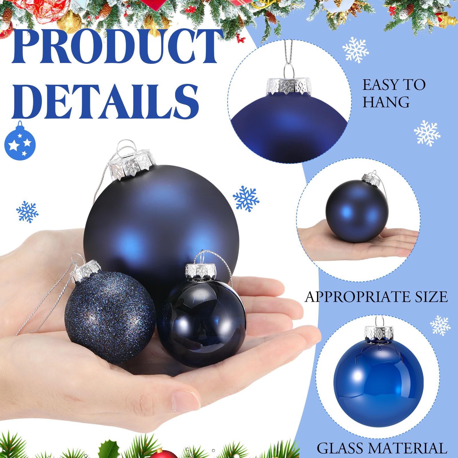 Vicenpal Set di 16 palline di Natale in vetro, decorazioni per albero di Natale, decorazioni per albero di Natale, lampadine da appendere per Natale, decorazioni per la casa e feste (blu)