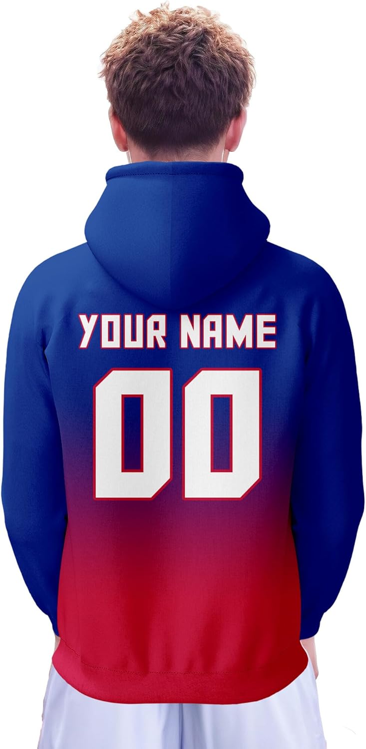 DDJAM Custom Men's Hoodie Football City Fans Gifts for Men Women Youth Pullover Hooded Sweatshirt Personalize Name & Number