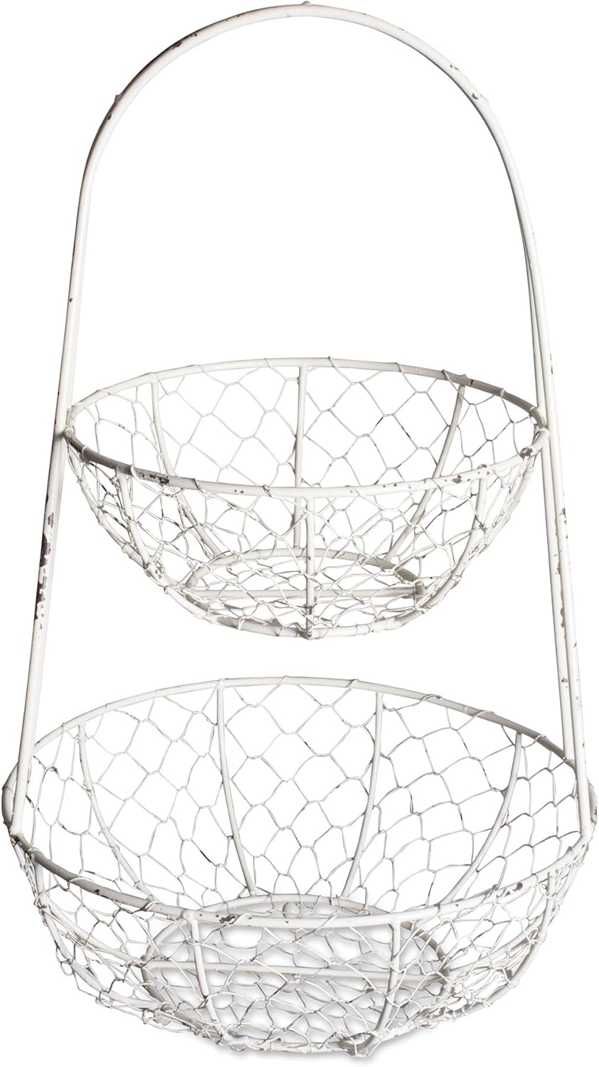 DII Metal Kitchen Storage Collection Farmhouse Stand 2-Tier Fruit Basket, Antique White