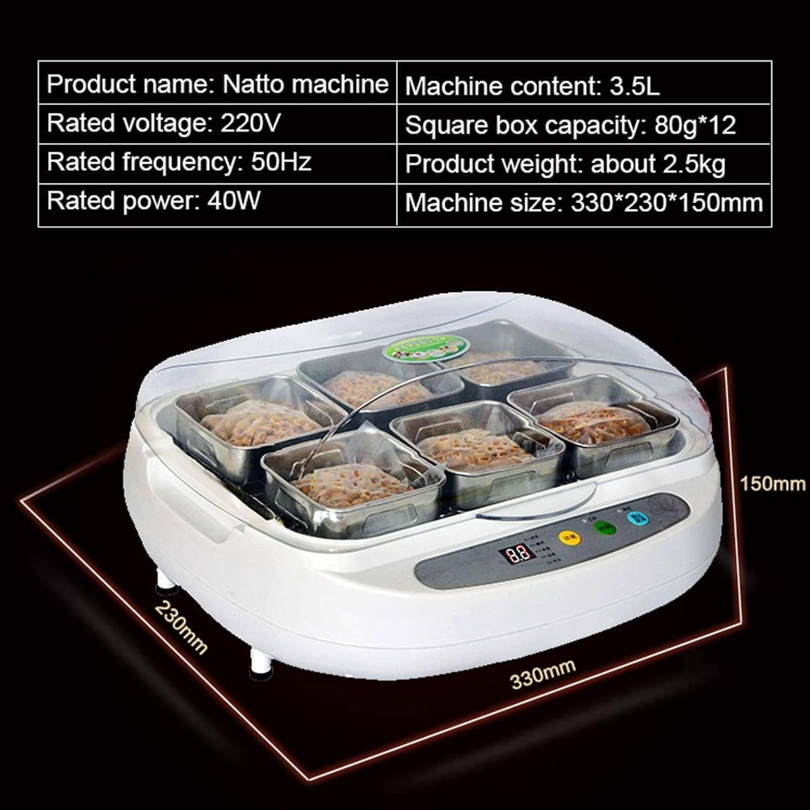 Fermentador automático con control de panel inteligente para yogur y tempeh uso doméstico