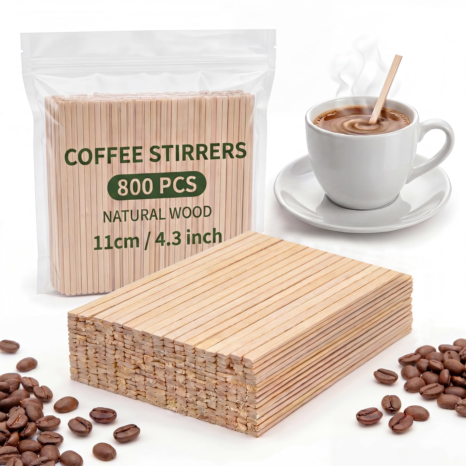 800 Pcs Wooden Coffee Stirrers, 4.3 Inch Stir Sticks for Espresso Cups