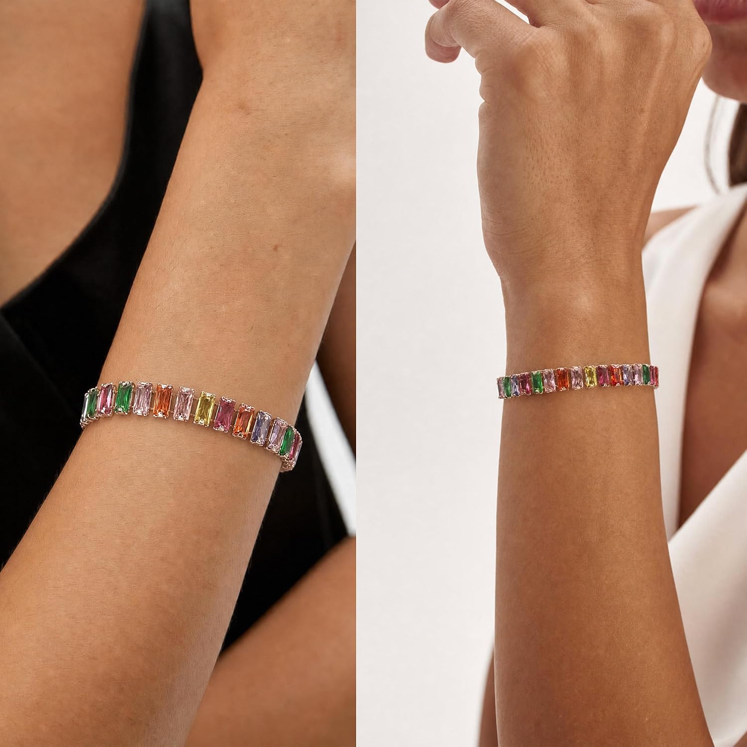 EVEVIC Austrian Crystal Adjustable Tennis Bracelets for Women Colorful Charm 14K Gold Plated Hypoallergenic Slider Bracelet Jewelry Gift