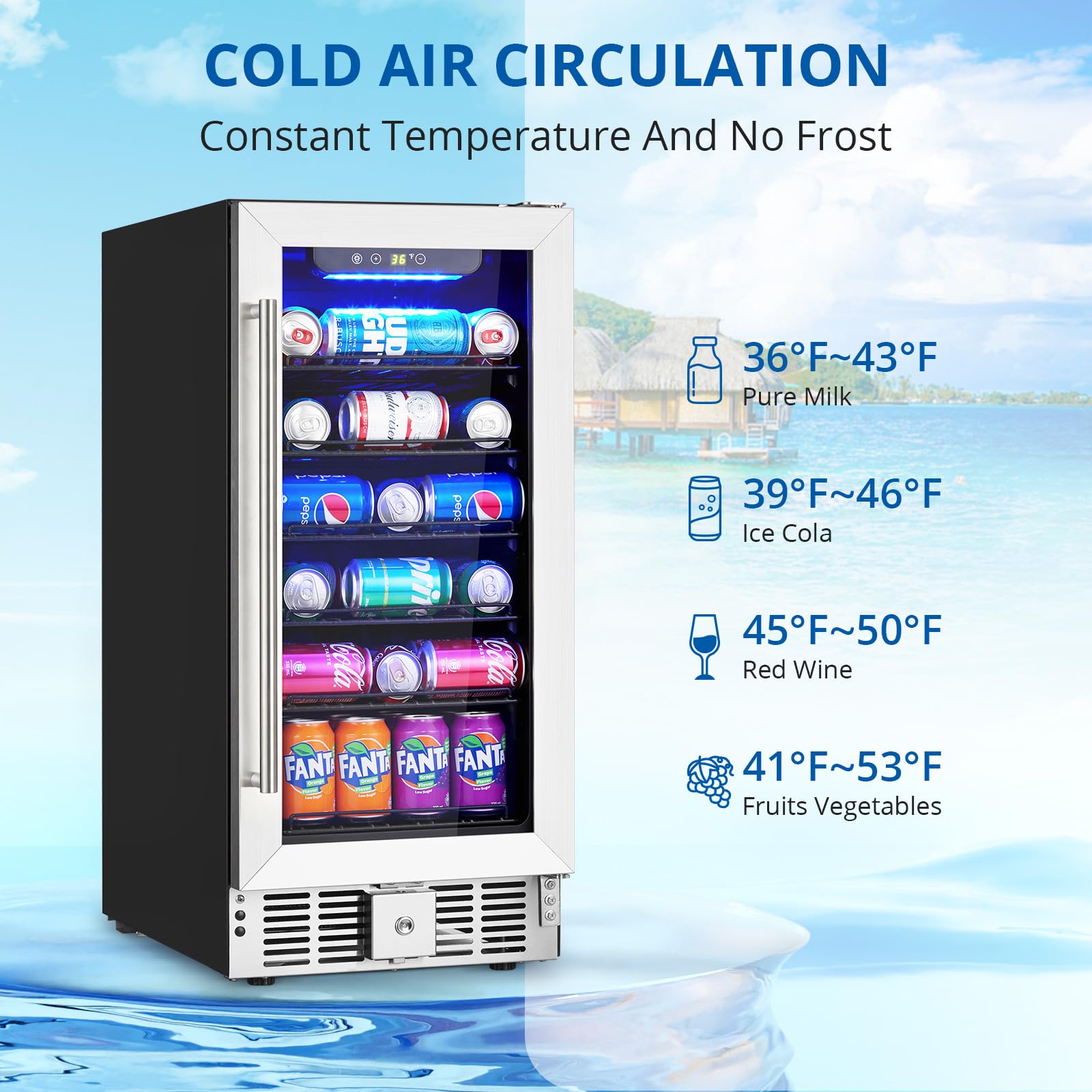 Garvee Beverage Refrigerator, 3.2 Cu.Ft Beverage Fridge|115 Cans Capacity, Small Beverage Cooler With 36~60°F Adjustable Digital Temperature Control Compressor And Safety Lock on Fridge.com - View 5