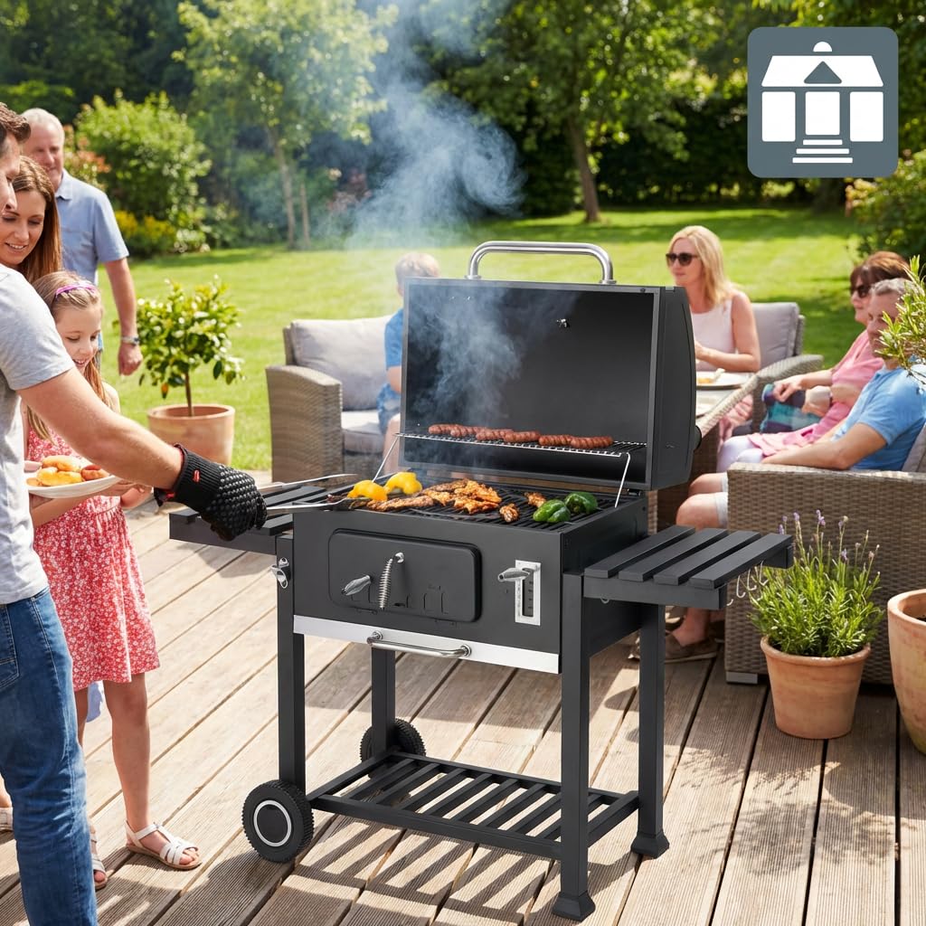 Tarrington House Holzkohlegrill Memphis XL, Ablagetische, Deckel mit Thermometer, fahrbar, Stahl, schwarz
