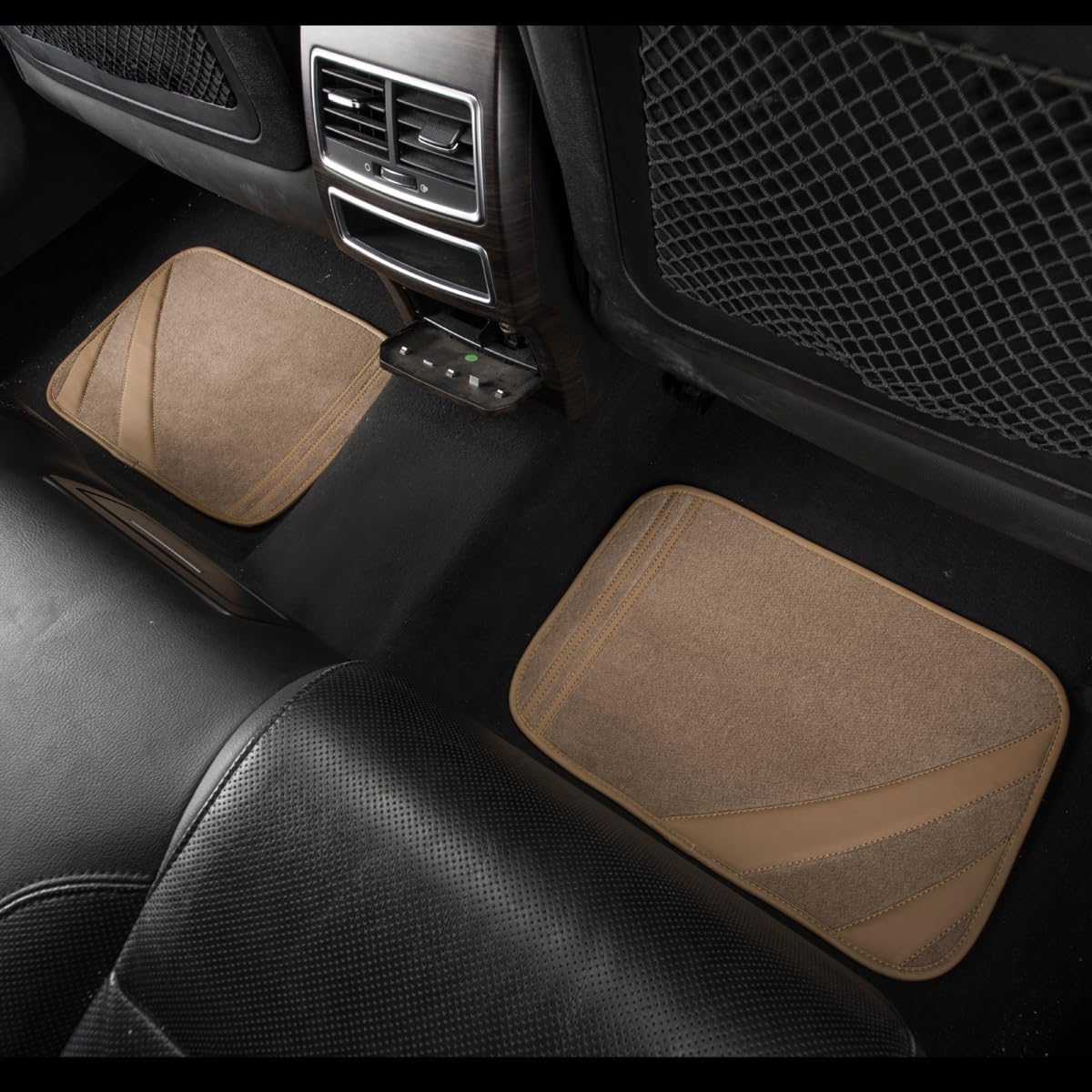 CAR PASS Beige Car Floor Mats, Edge Leather Waterproof Car Mats with Double Stitch Line and Anti-Slip Backing Design, Fit 95% Automotive,SUVS,Sedan,Vans (Pure Beige) - Image 4