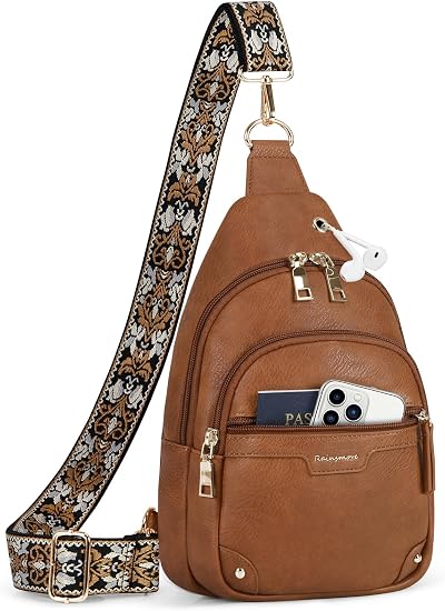 RAINSMORE Crossbody Bag For Women Small PU Leather Sling Bag Women Lightweight Crossbody Purse Anti Theft Travel Chest Bag