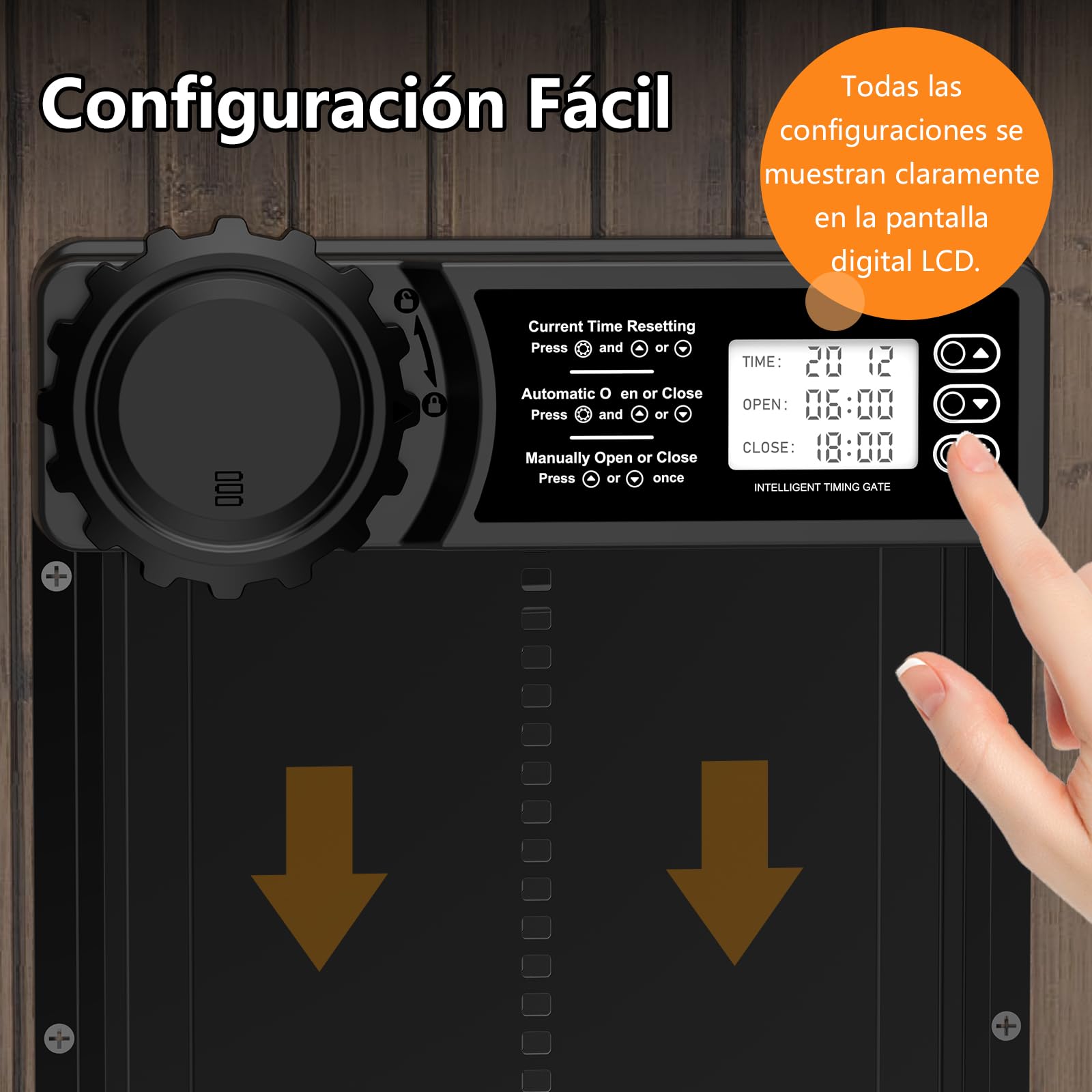 CHAMUTY Puerta Automática Gallinero con Pantalla LCD Grande, Aleación de Aluminio, Temporizador, Manual, Anti-atrapamiento