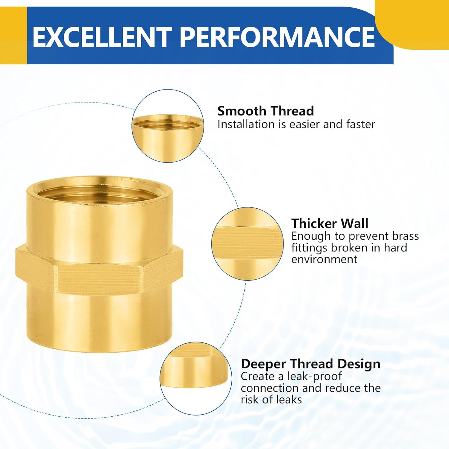 10-PACK GUOFIS Brass Pipe Fittings Coupling,3/4" NPT Female to 3/4" NPT Female, For Link Between Two Pipe or Fittings