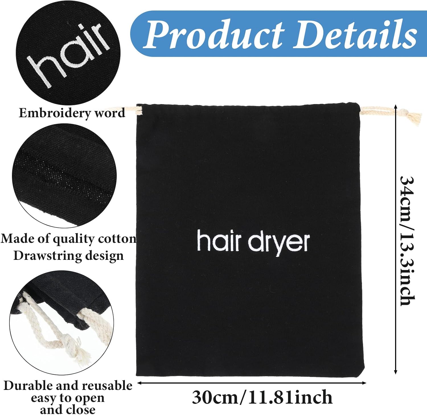 Black Hair Dryer Bag with Drawstring, Hair Dryer Travel Bag Black Hairs Dryers Storage Bags Travel Container Hairdryer Bags for Bathroom Home Gym Hairs Tools