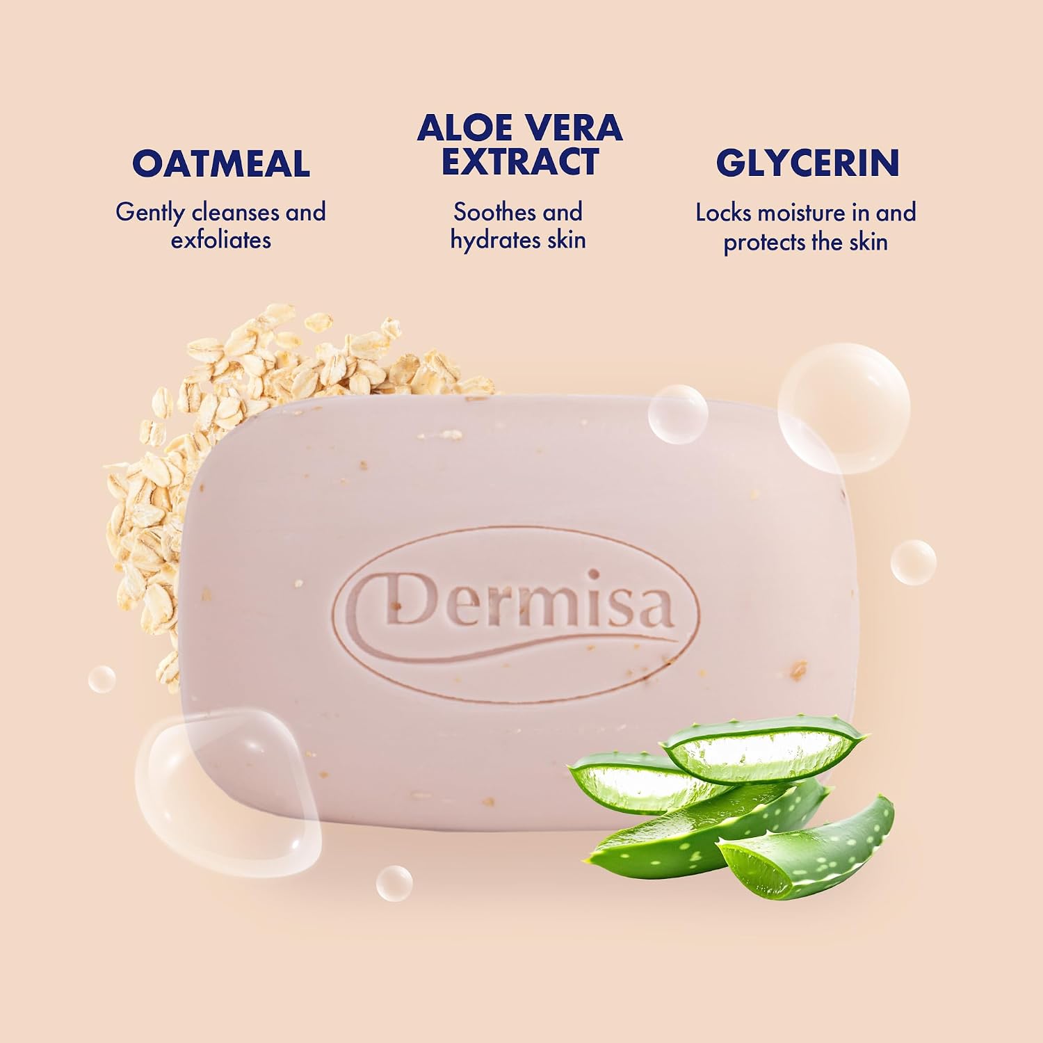 Dermisa Oatmeal Bar with Colloidal Oatmeal and Soothing Aloe Vera - Gently Exfoliating Face and Body Soap for Sensitive and Dry Skin - 3.0 Oz, Pack of 3 image 3