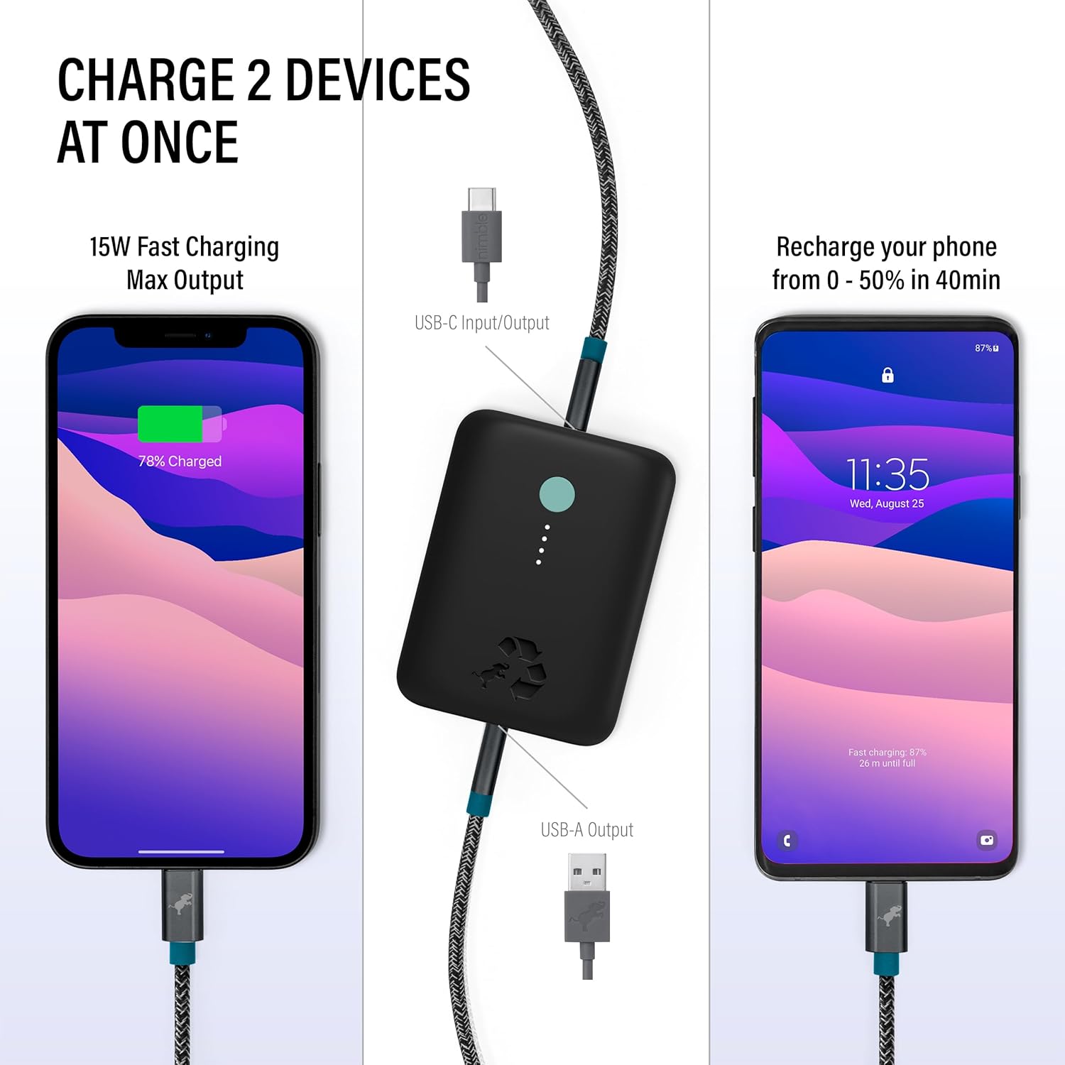 Чапталгыч Чamp Lite Portable Charger charging two devices simultaneously.