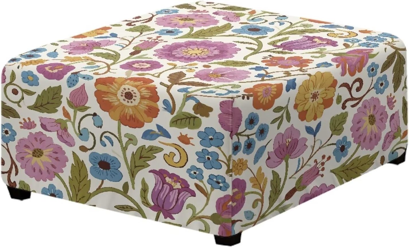 Wildflower Decorative Ottoman Cover for Bedroom Easy Install European Style Floral Footstool Covers Slipcovers Home Decor Keep Clean Elastic Footstool Slipcovers17-22 L x 17-22" H x 17-18" W