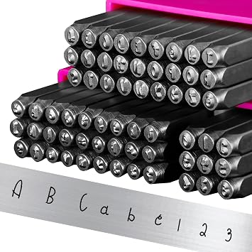TheCraftGuy Metal Stamping Kit, 63pcs Metal Stamping Tools, 1/8"3mm Steel Stamps for Jewelry Making, Number & Letter Stamp SetA-Z, a-z, 0-9
