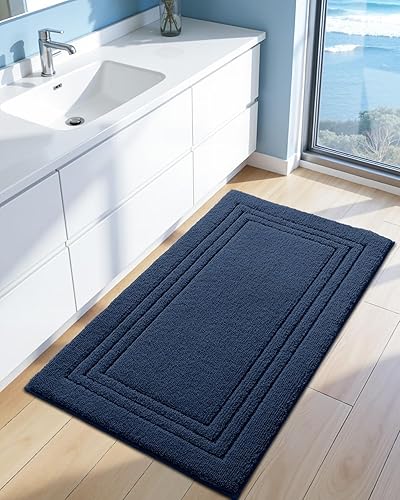 Miniatura 4 de DEXI Alfombra de baño de 32 x 20 pulgadas, ultra suave y absorbente, tapete de baño para ducha, antideslizante, lavable, alfombra para bañera, Azul